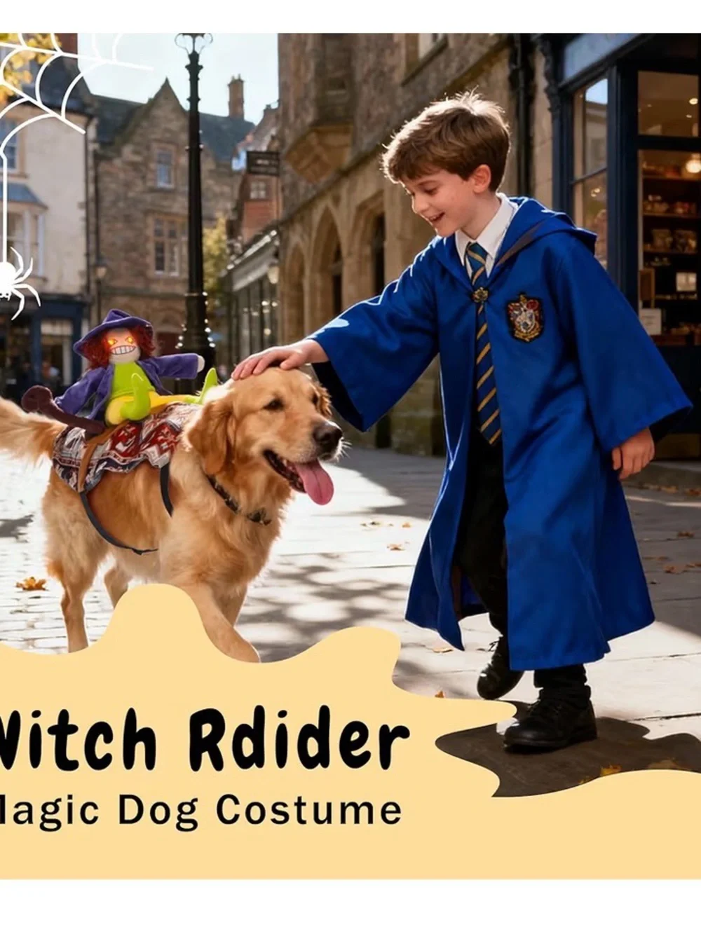 Witch Riding Dog Costumes, Size Large,Witch Costumes for Dogs Cosplay- Magic